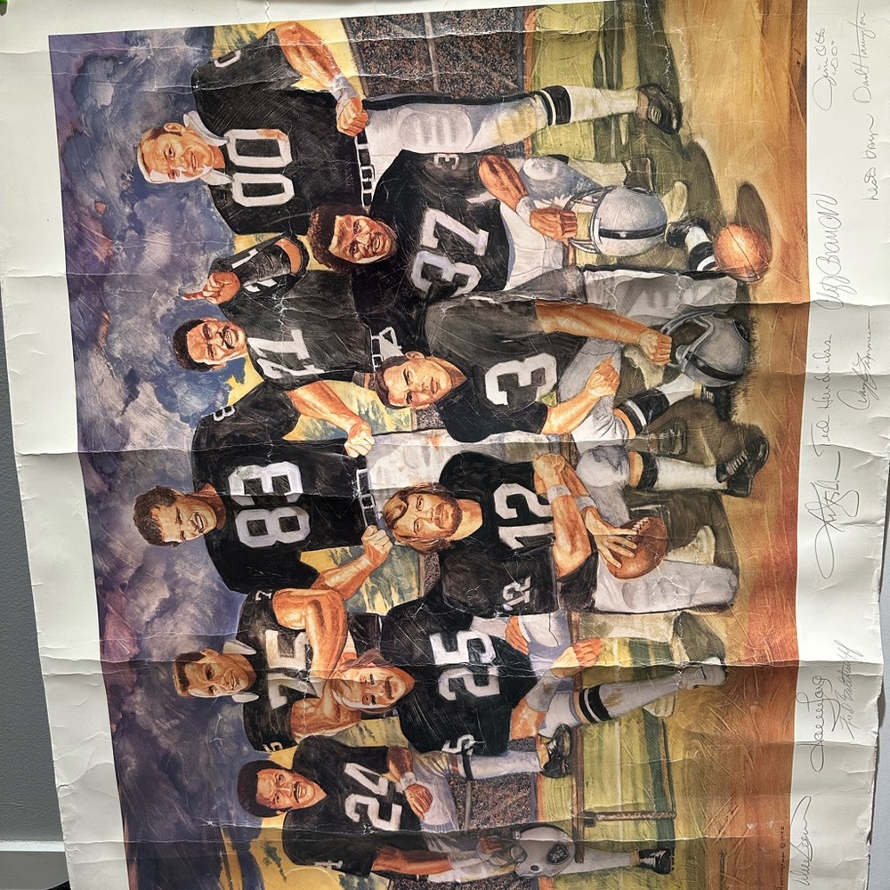 1992 NFL RAIDERS LITHOGRAPH 32x36”AUTOGRAPHED BY ALL 9 PLAYERS 907/1000 POSTER